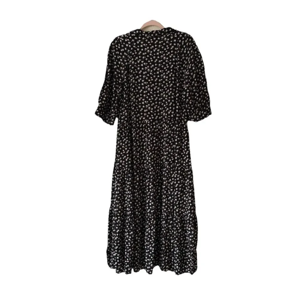 Natural Life Rebecca Midi Dress Black Cream Roses Size XL Cottagecore Floral - Picture 3 of 8